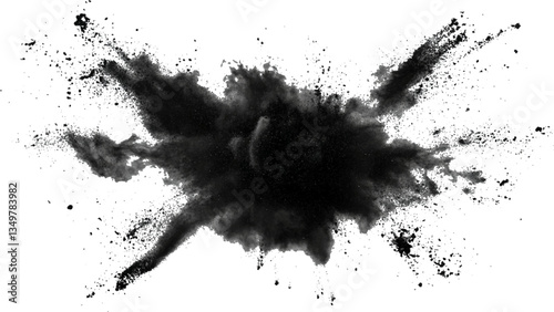 Vector black powder explosion on transparent white background. Black powder explosion, white background, dramatic effect,