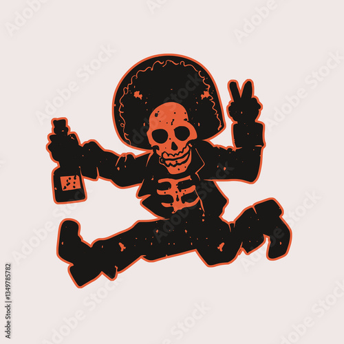 Mexican Skeleton Partying with Bottle Vector Illustration