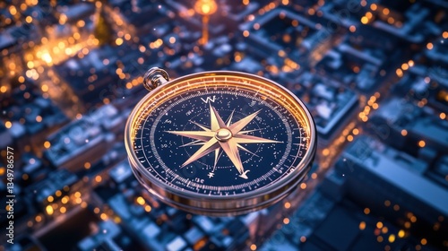 Wallpaper Mural Golden Compass over Night City: A Journey of Exploration and Discovery Torontodigital.ca