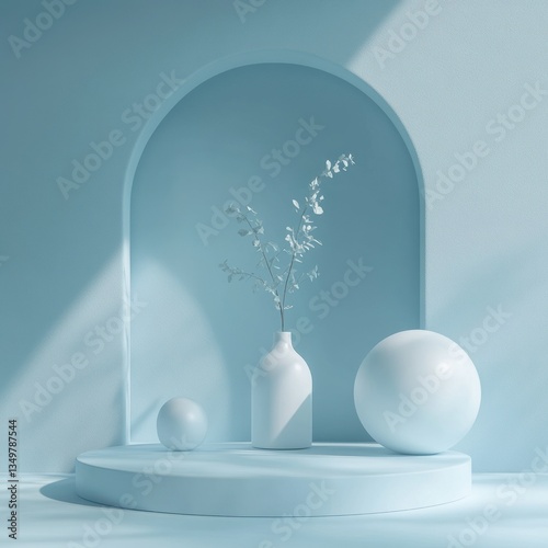 Light Blue Minimalist Display with Vase and Branch