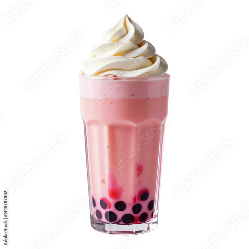 Bubble tea. Berry Smoothie – Detailed Isolated Pink Drink in a Glass with Fresh Berries, Bright, Refreshing and Tasty for Restaurant Menu Mockup and Promotional Use