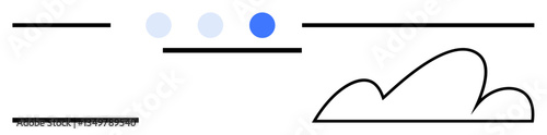 Abstract cloud paired with simple horizontal lines and circular dots. Ideal for web design, innovation, modern aesthetics, creativity, minimalism, technology, abstract line flat metaphor