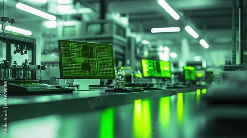 Wallpaper Mural Green Hues of Technological Innovation: A Glimpse into a Modern Factory's Control Room Torontodigital.ca