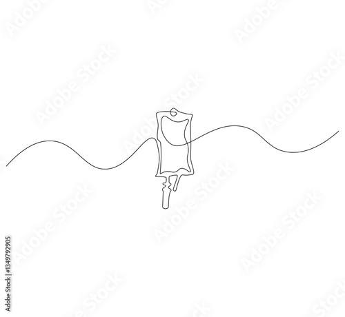 Iv bag outline drawing illustration. Continuous line draw medical equipment vector.
