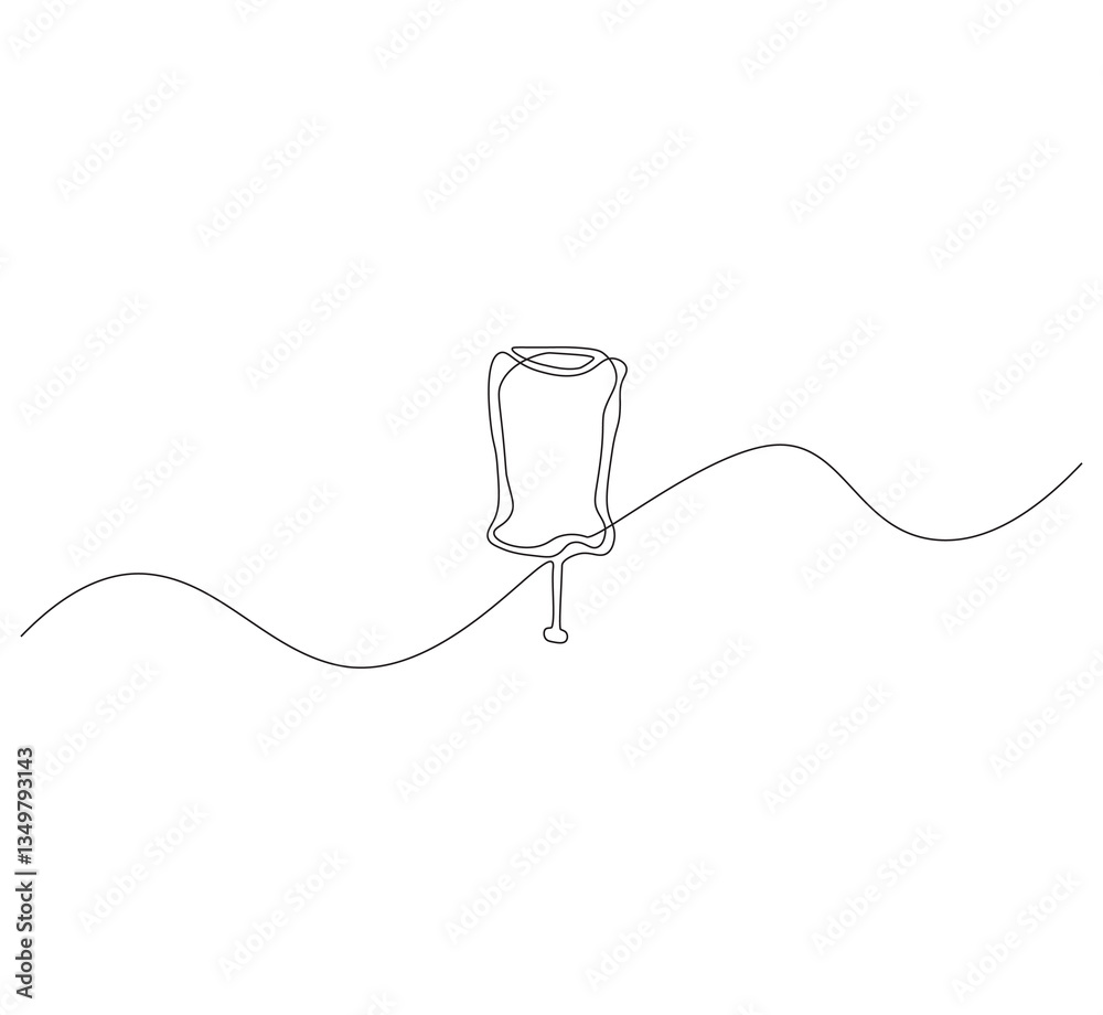 Obraz premium Iv bag outline drawing illustration. Continuous line draw medical equipment vector.