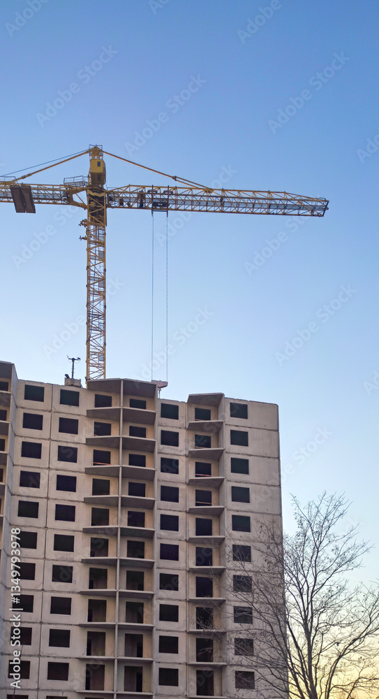 A crane is working on the construction of a large building A crane is working on the construction of a large building
