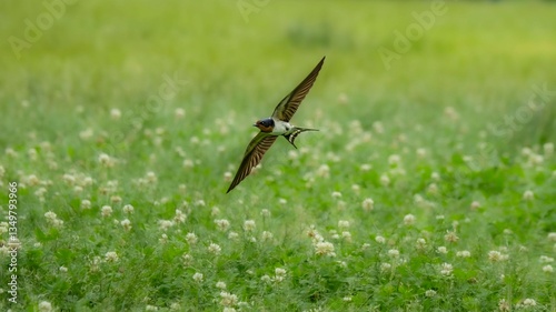 草原を飛び回っているツバメ photo