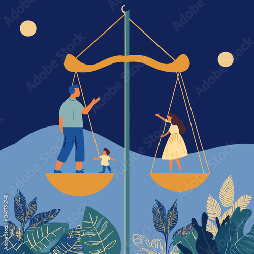 Illustration of family conflict represented by unbalanced scales
