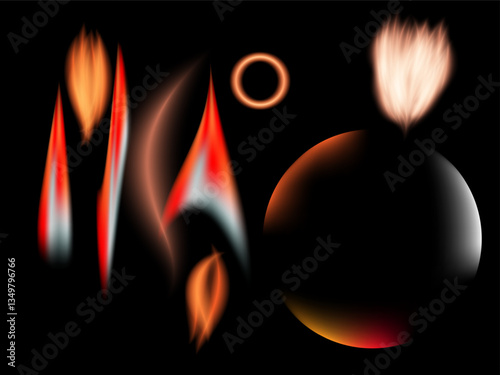 A set of fire flames and glowing sparks ignite a powerful burning energy and intense heat effect