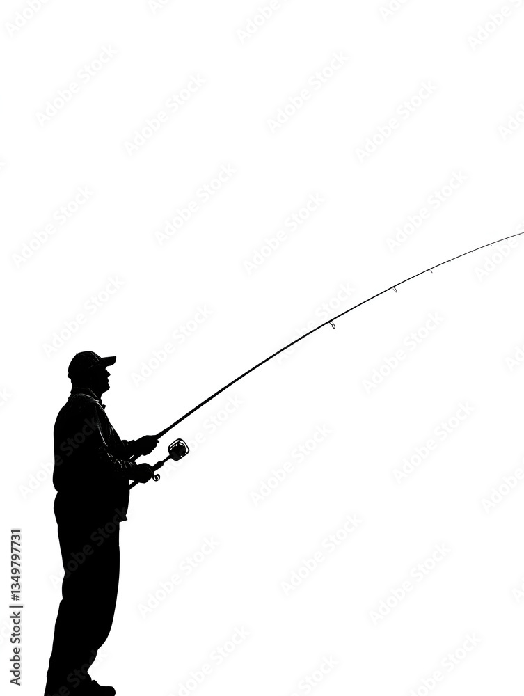Obraz premium Silhouette Angler Fishing with Rod at Riverside Sunset - Tranquil Nature Sport Adventure