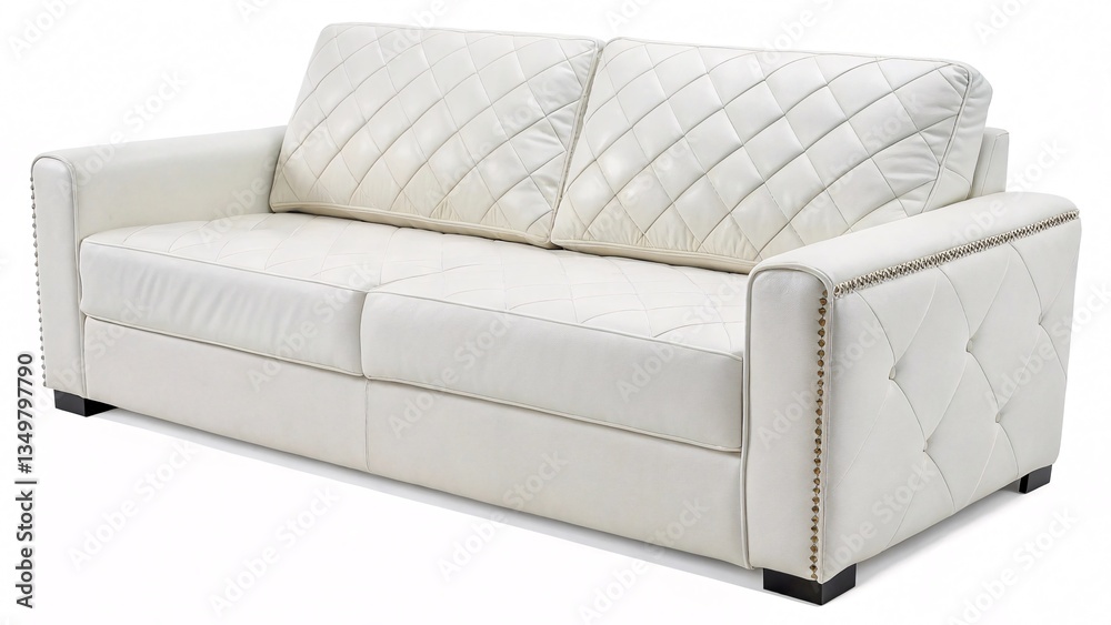 Naklejka premium Modern White Sofa Sleek Quilted Design, Minimalist Style