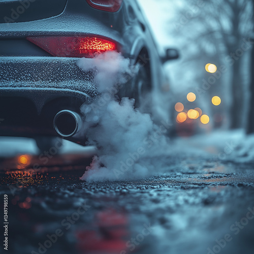 Close-up of car exhaust emitting smoke on cold morning  
