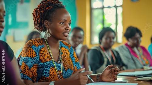 African woman listening intently in a classroom setting
