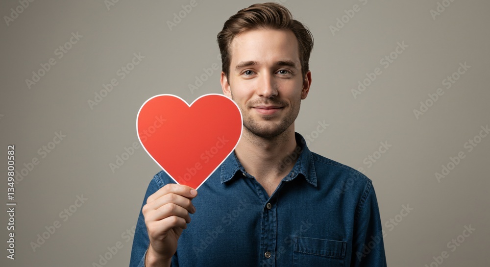 Man Holding Red Heart Symbol Love, Romance, and Valentine's Day