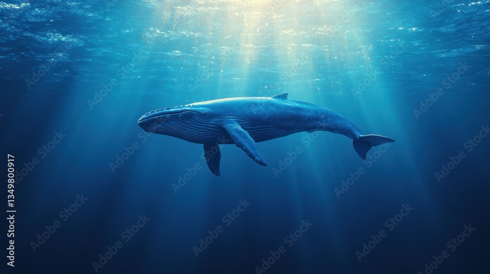 Fototapeta premium Majestic Whale Underwater: A Symphony of Blue