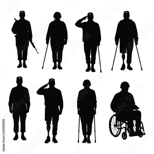 Silhouette of soldiers with disabilities