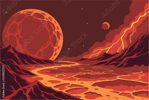 36 fiery planet, molten surface, glowing lava, cosmic sphere, hellish world, volcanic landscape, red-hot celestial body, planetary inferno, scorching heat, magma crust, blazing orb, astronomical pheno