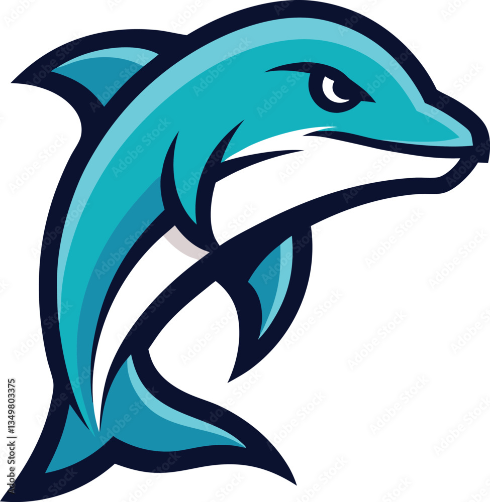 Naklejka premium Dynamic Dolphin Mascot Logo in a Playful Pose for Sports, Marine, and Gaming Branding
