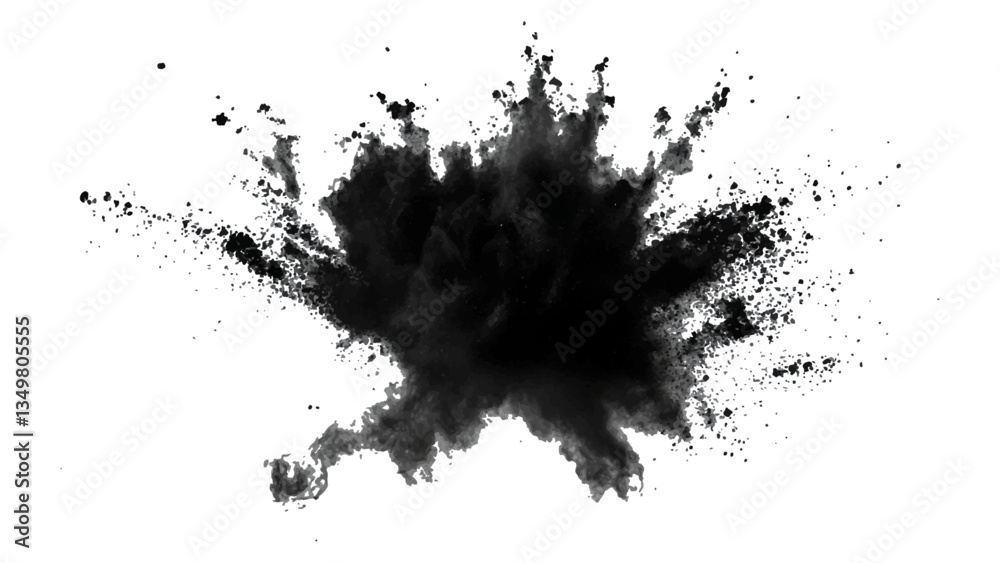 Black powder explosion on white background. Vector black dust explode. Paint holi. Black vibrant rainbow holi paint color powder explosion with bright colors isolated white background. Black powder explosion on white background. Vector black dust explode. Paint holi. Black vibrant rainbow holi paint color powder explosion with bright colors isolated white background.