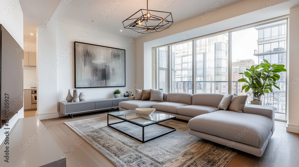 Fototapeta premium Minimalist Living Room with Natural Light and Stylish Decor