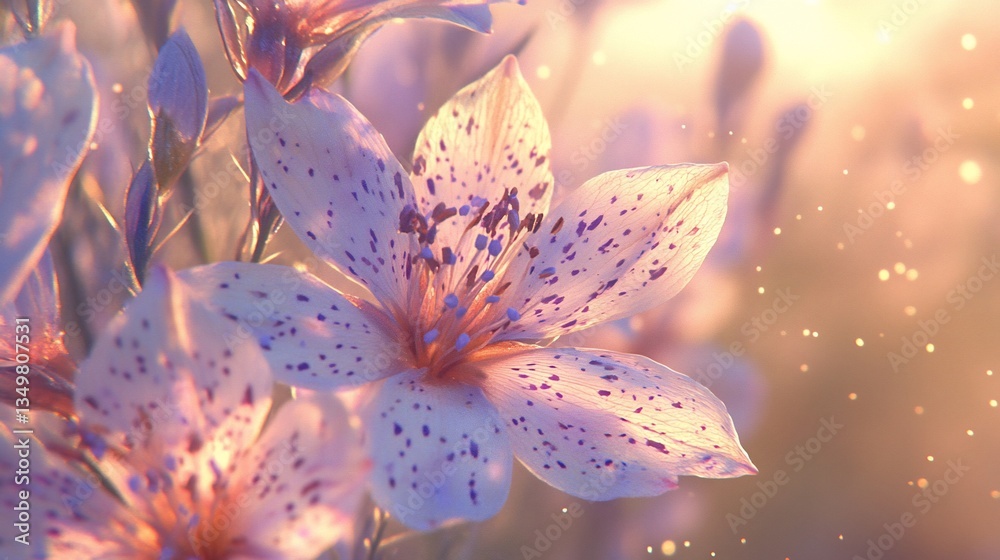 Fototapeta premium Blooming speckled flower radiates sunlight in a whimsical, dreamy garden