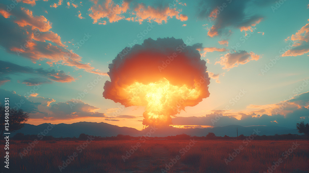 Naklejka premium Nuclear explosions with mushroom cloud