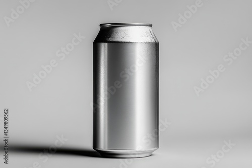 A single silver aluminum beverage can against a neutral background