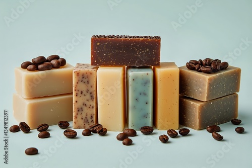 Collection of Handcrafted Soap Bars Arranged Aesthetically on a Light Backdro...