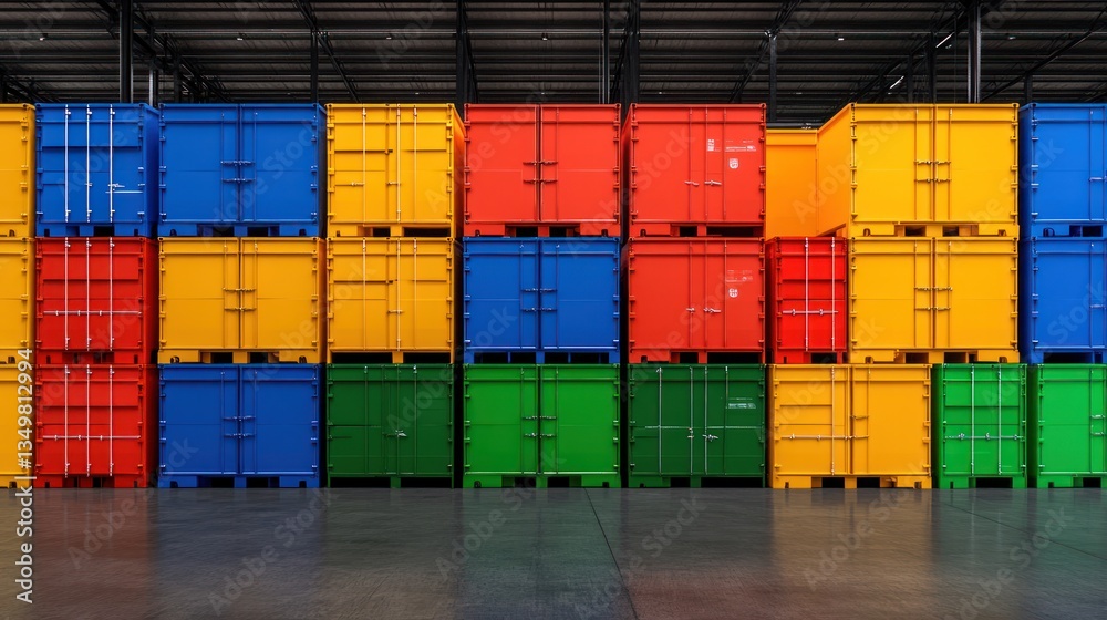 Fototapeta premium Colorful Cargo Containers in a Warehouse