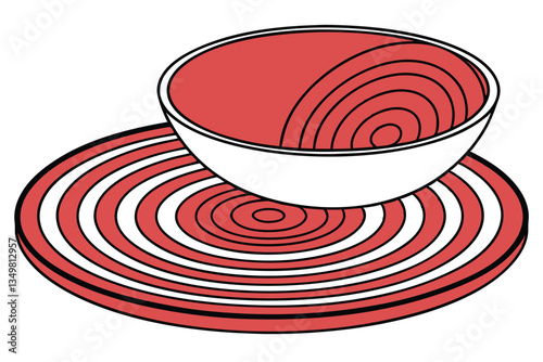 40 Red ceramic plate, circular design, concentric rings, vibrant scarlet, minimalist tableware, studio photography, plain background, smooth texture, bold color, modern dinnerware, simple elegance, hi