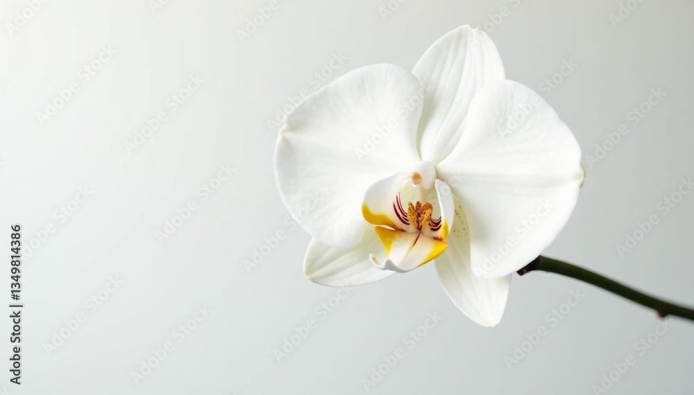 Obraz premium Delicate white orchid blossom against pure white backdrop, simple, nature, subtle