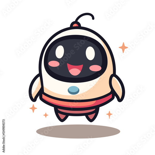 Joyful kawaii-style spaceship floating in space, playful design
