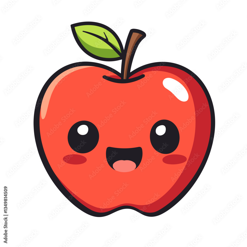 Happy kawaii-style apple illustration, playful concept Happy kawaii-style apple illustration, playful concept