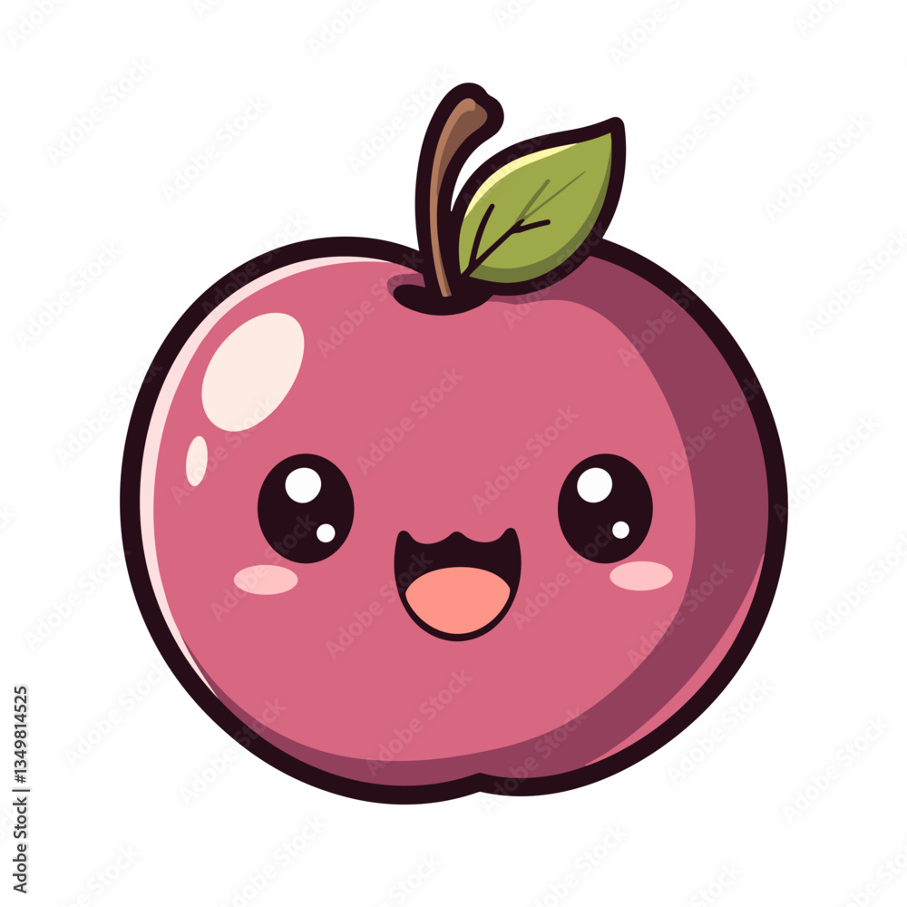 Happy kawaii-style cartoon apple with expressive eyes, playful charm Happy kawaii-style cartoon apple with expressive eyes, playful charm