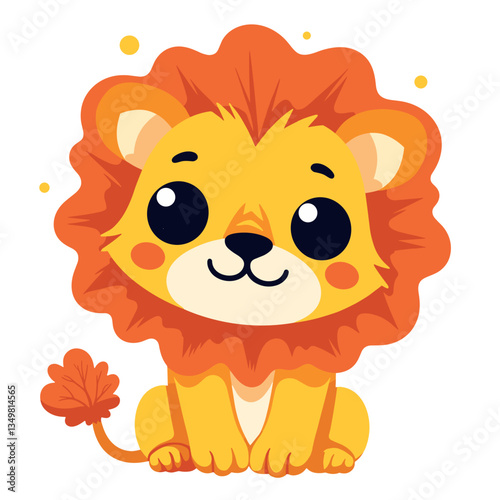 Happy kawaii lion illustration with big eyes, playful charm