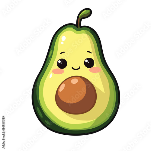 Kawaii avocado illustration with happy expression, playful design