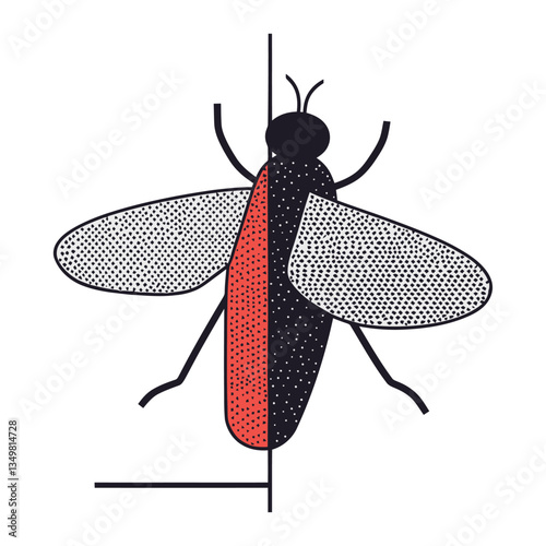 Detailed Illustration of a Stylized Red and Black Insect Design