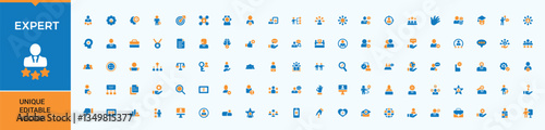 Set of Expert colorful solid icon. Included mentor, success, specialist, skill, dexterity and more. Minimalist vector collections. Expert filled icon collection. Pixel perfect.