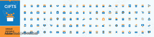 Gifts colorful solid icon. Contains filled symbols like surprise, celebration, present, christmas, celebrate and more. UI icons set in a flat style. Box filled icon collection. Vector illustration.