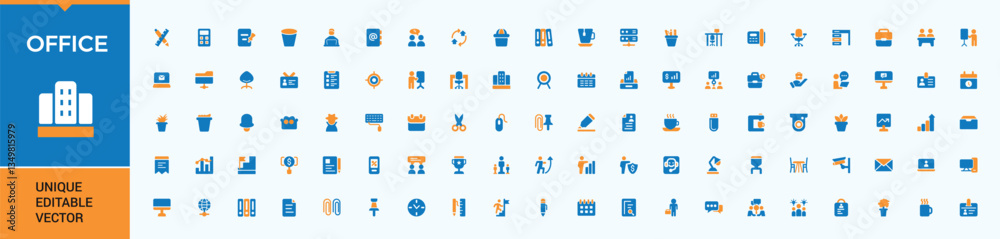 Office colorful icon set. Contains filled symbols like team, teamwork, workplace, workspace, employee and more. Filled icons pack. Business icon. Pixel perfect. Vector collections.