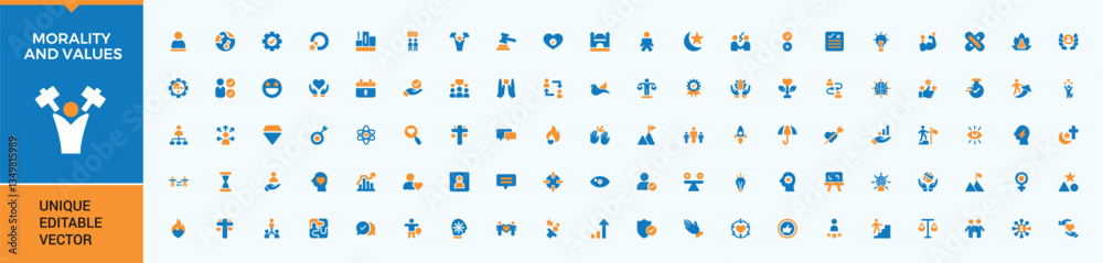 © Rubbble - Morality And Values colorful icon set in filled style. Contains such icons as integrity, value, morality, honesty and more. Simple solid vector icons. Commitment icon collection. Vector collection.