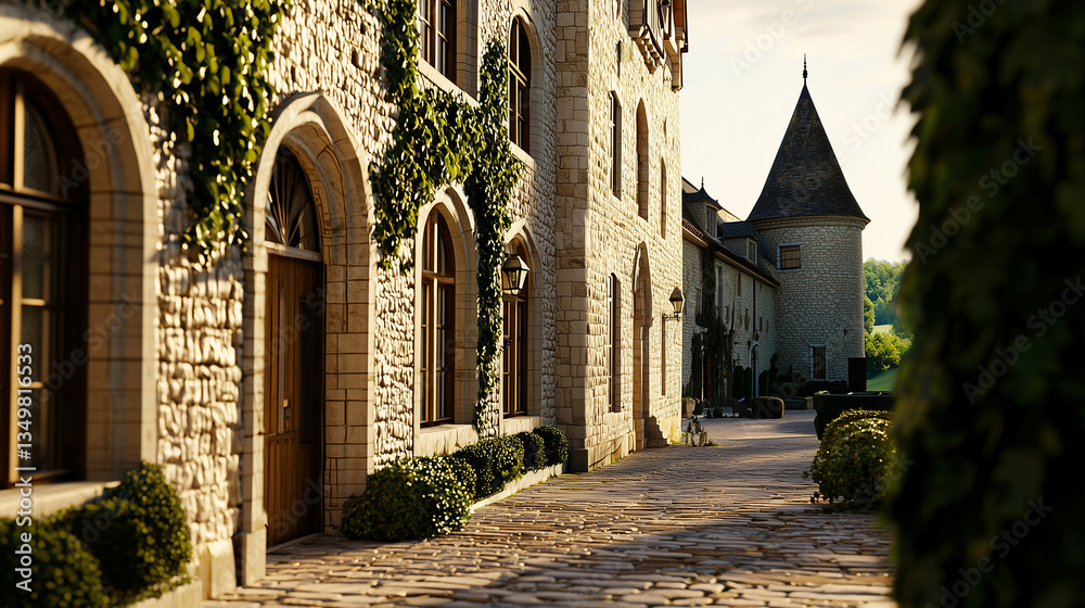 Fototapeta premium A majestic medieval chateau surrounded by lush countryside