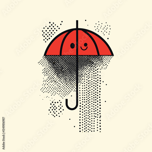 Colorful Umbrella with Smiley Face and Abstract Dot Design