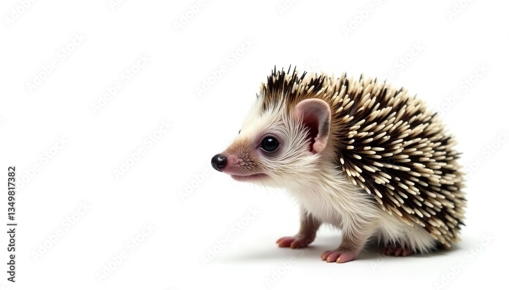 Obraz premium Tiny hedgehog isolated on pure white background, pattern, background