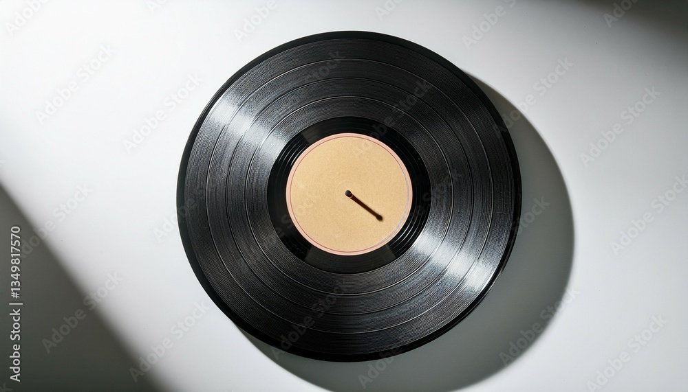 Obraz premium minimalist vinyl record on white soft shadows and dust particles in ultra clean composition