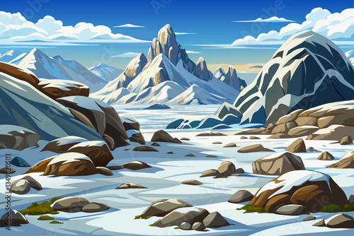 winter landscape with rocky mountains and snow vector background
