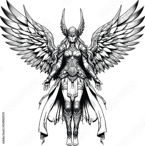 Valkyrie flying vector black silhouette print design