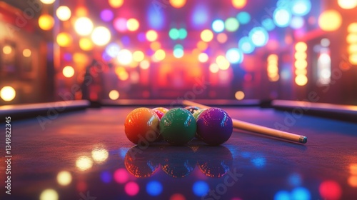 Colorful pool balls on table in nightclub