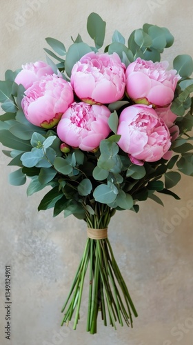 Beautiful Pink Peony Bouquet With Eucalyptus Arranged for a Special Occasion