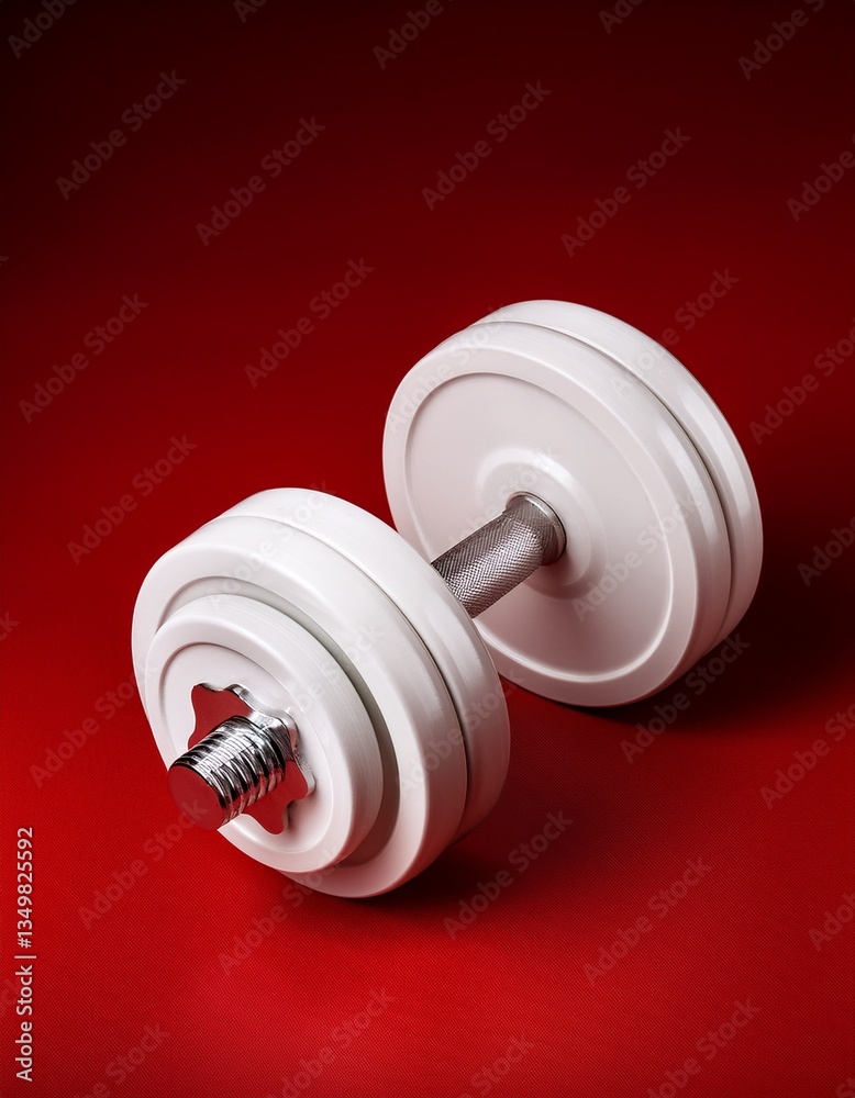 white Dumbbell on red background 3D render white Dumbbell on red background 3D render